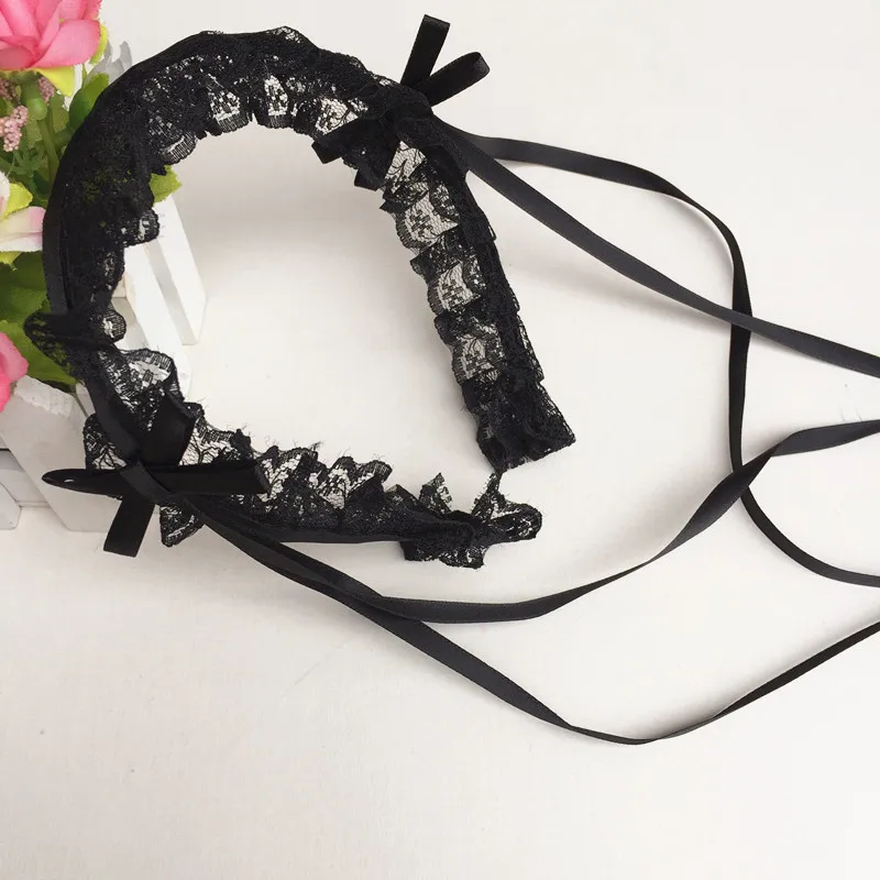 Japanese Lolita Headdress Ears Headband Lolita Maid Lace Bow Ribbon Anime Cosplay Hair Accessories
