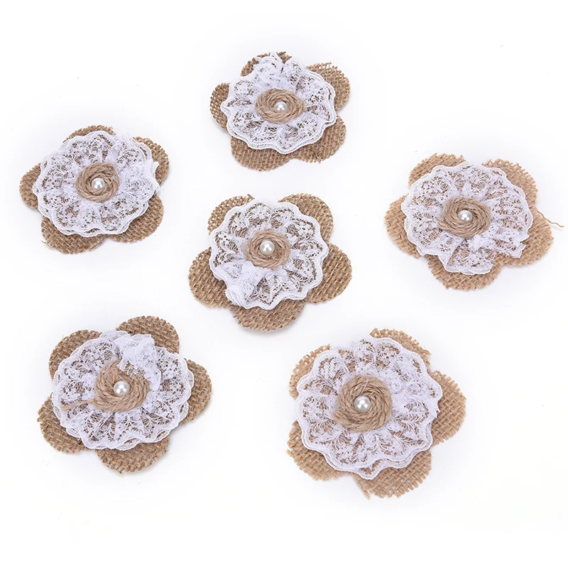 Party Decoration Hat Craft Accessories IY Natural Jute Burlap Hessian Flower Rose Handmade rustic Vintage Wedding Decoration