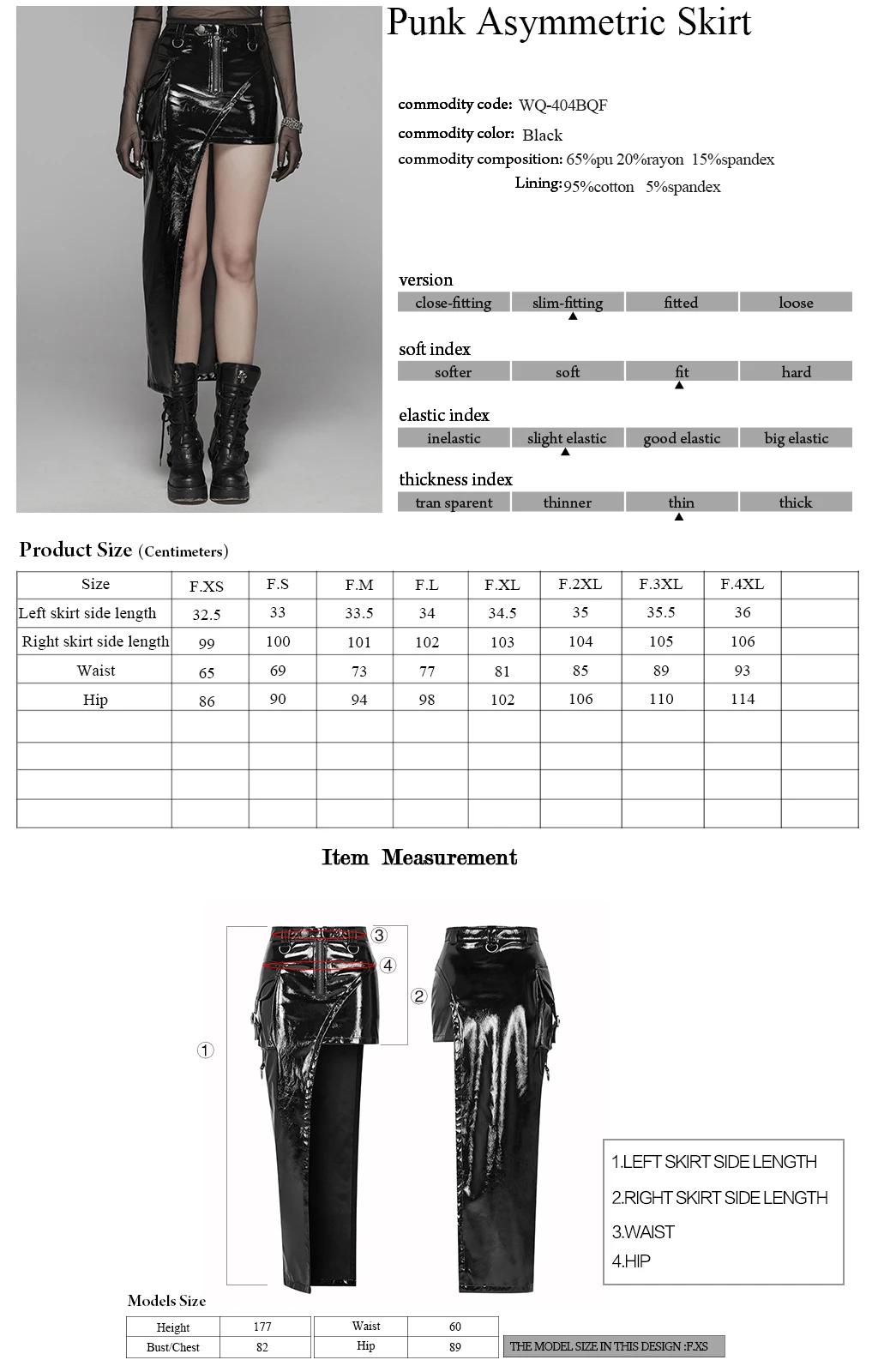 PUNK RACE Women Punk Asymmetric Skirt Bright PU Slim Fit Metal Zipper Personality Handsome Short Skirt