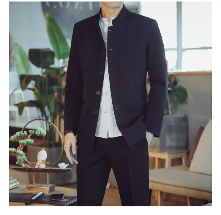 Чистый цвет мужской деловой костюм Slim Fit мужской костюм куртка и брюки Азиатский размер XL XXL XXXL 4XL модный воротник мужские свадебные костюмы