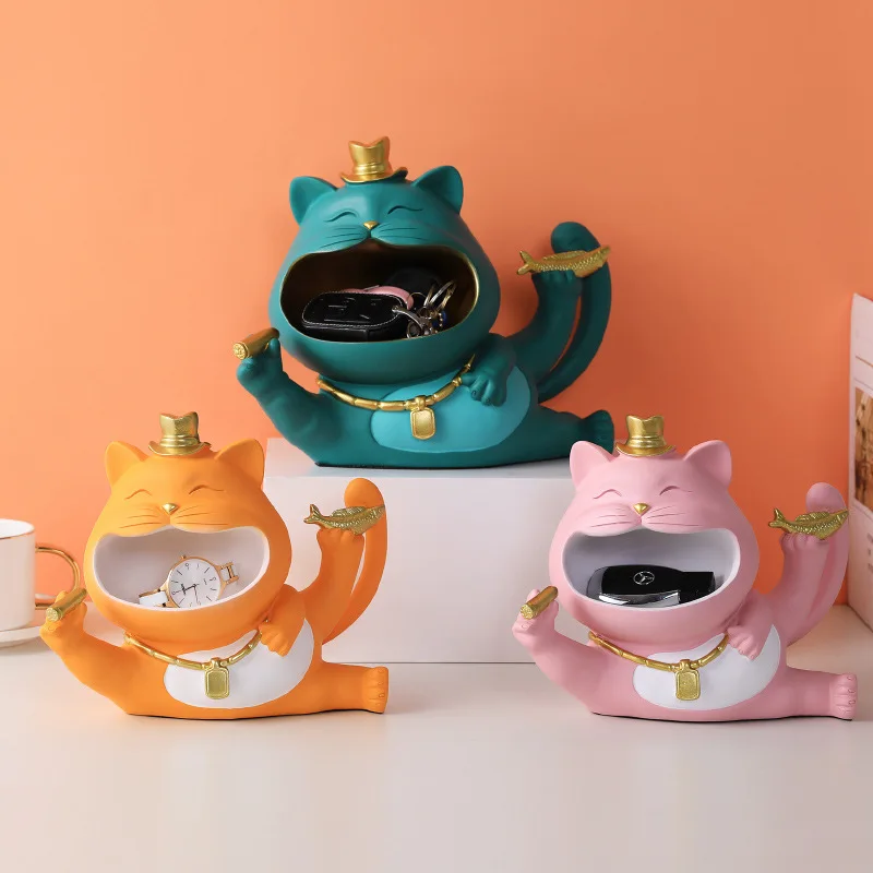 

Home Decor Nordic Creative Fishing Big Mouth Cat Decoration Living Room Bedroom Porch Desktop Key Jewelry Candy Storage