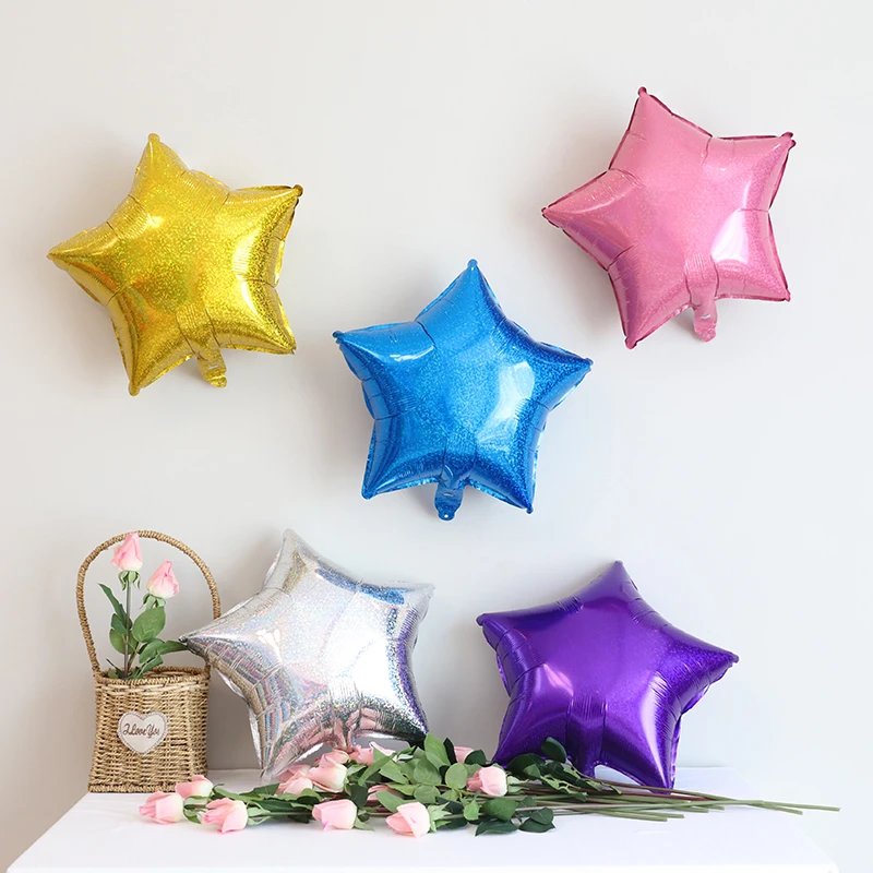 5pcs/lot 18inch Gold Laser Metallic Star Foil Balloons Wedding Kid Bridal Shower Birthday Party Decor Helium Inflatable Globos