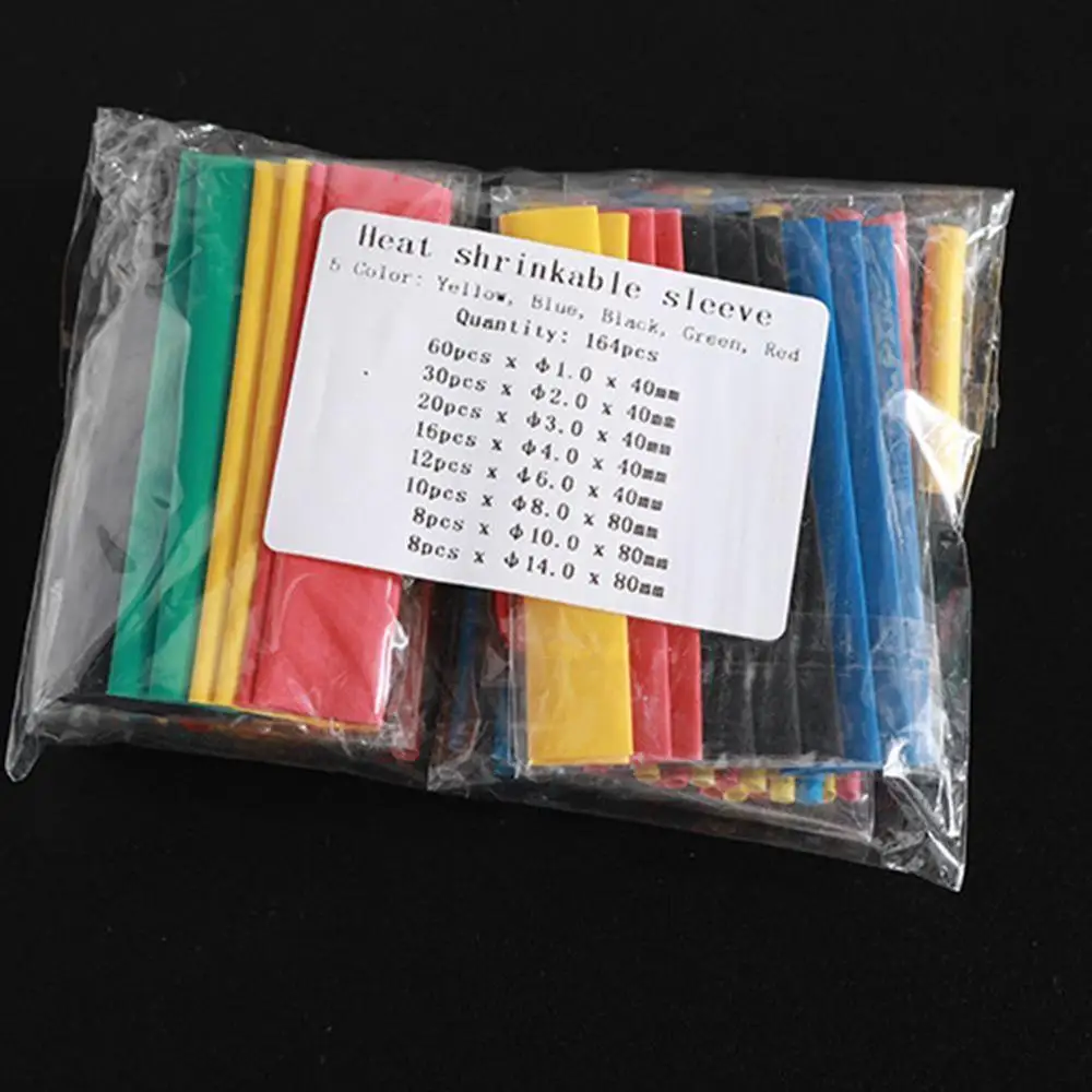 164PCS Heat Shrink Tubing Polyolefin Electrical Wrap Wire Cable Sleeves PE Insulation 2:1Shrinkable Tube Assortment Kit