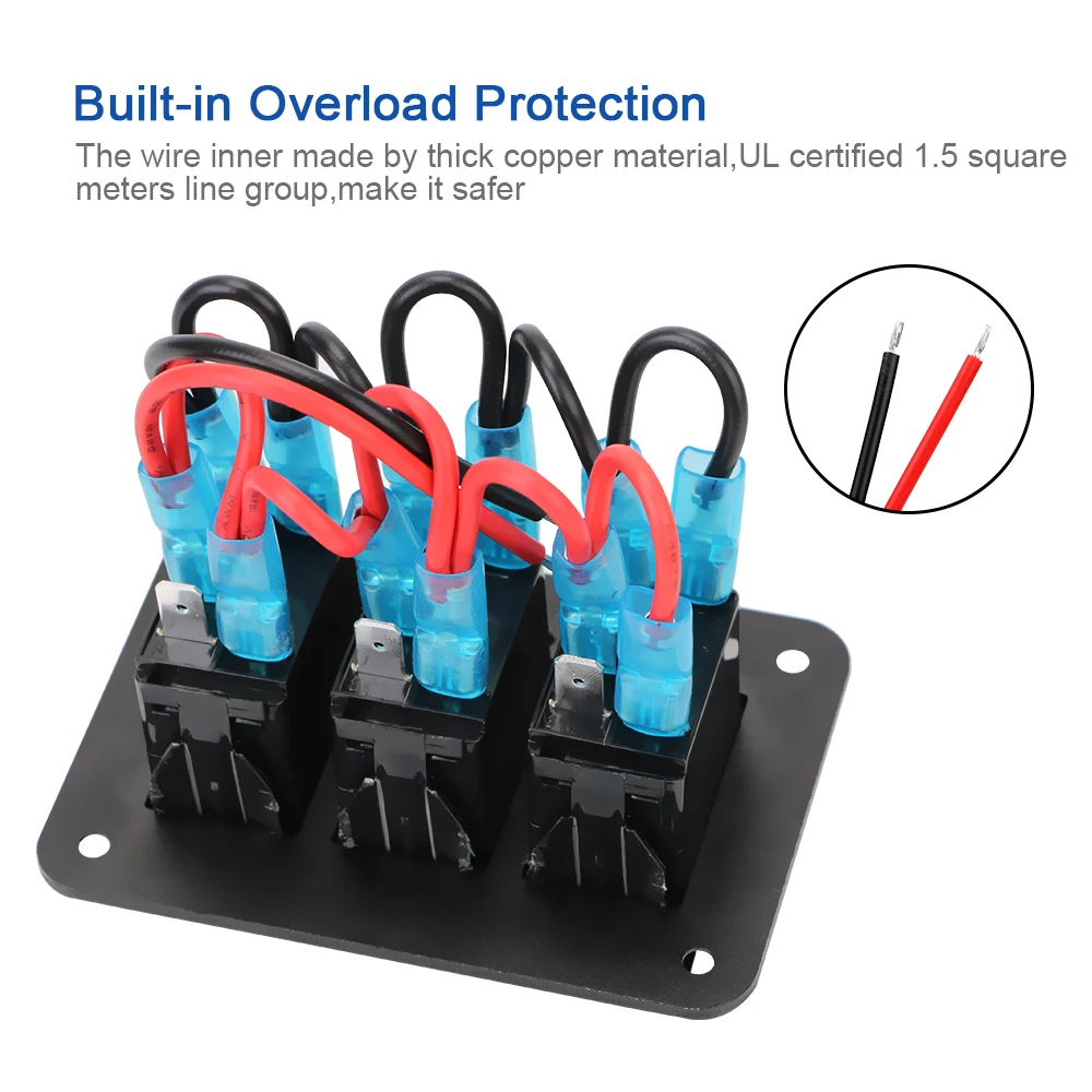 Versatile 3-Gang Rocker Toggle Switch Panel with Circuit Breaker