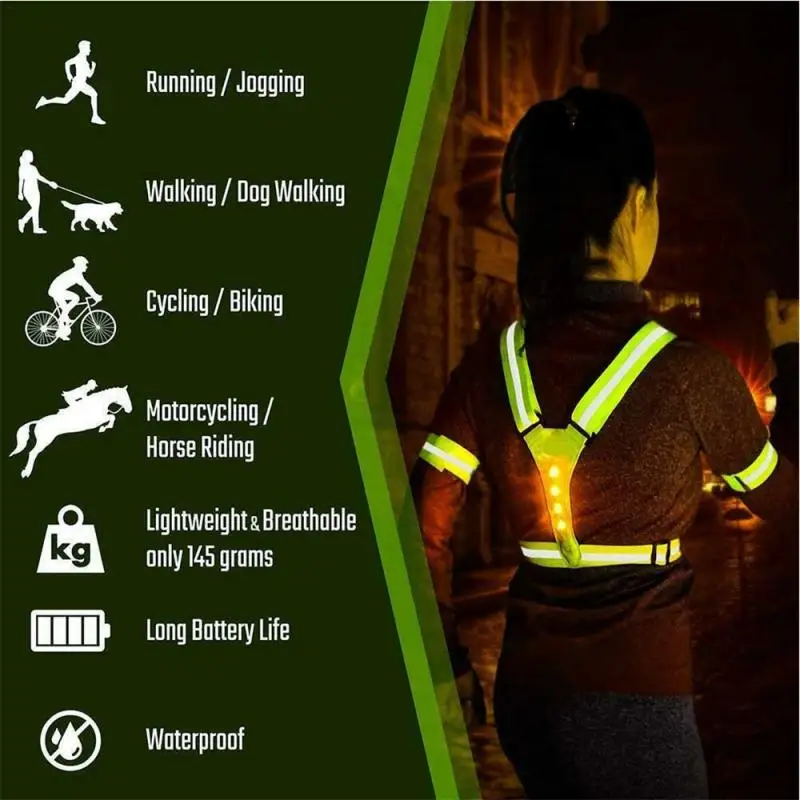 Light Up Led Reflecterende Vest Adjustable Front Light Angle And Elastic  Belt Safety Night Light Vest USB Charging Night Walking - AliExpress