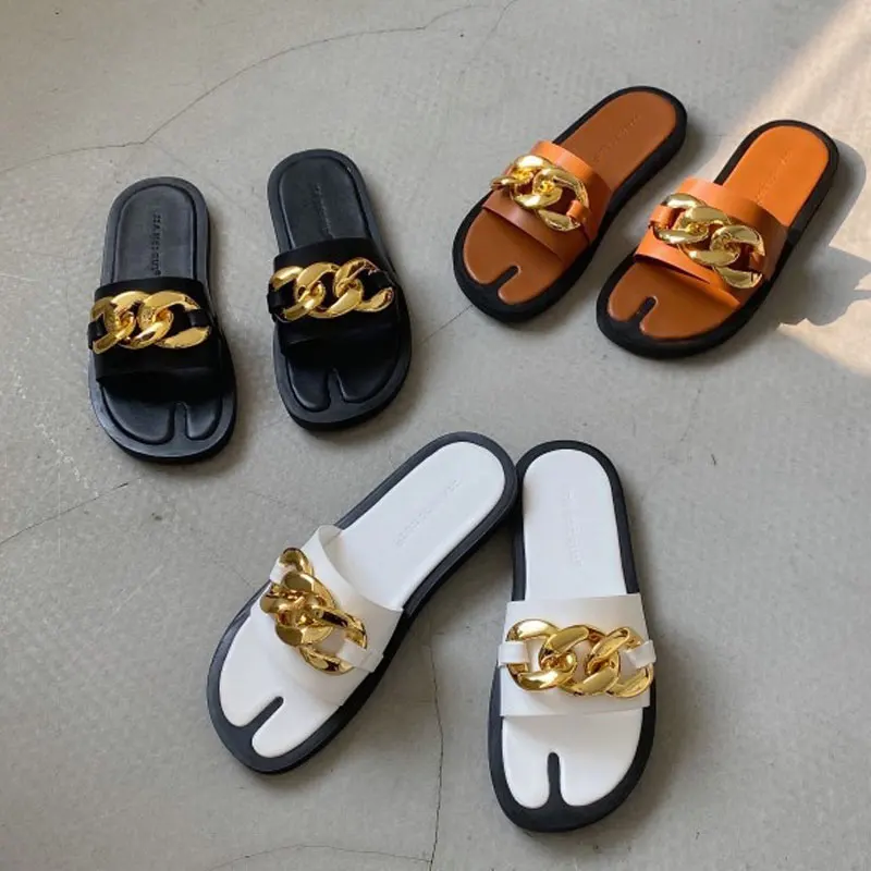 New Designer Women Slippers Fashion Big Gold Chain Sandals Shoes Open Toe  Slip On Mules Flat Heels Casual Beach Slides Flip Flop|Slippers| -  AliExpress