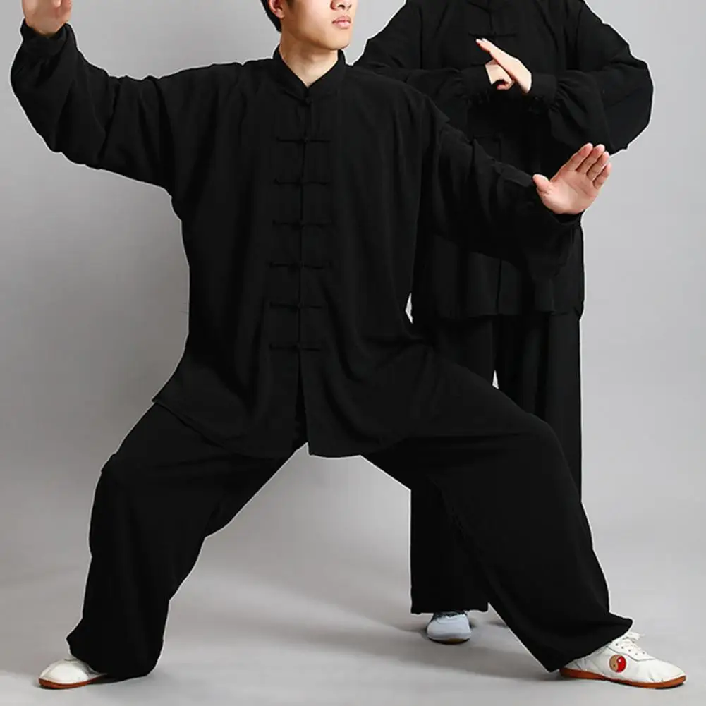 Tai Chi Clothing Chinese Traditional Kung Fu Suit 2Pcs/Set Unisex Practice Button Placket Shirt Loose