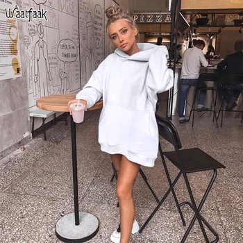 

Waatfaak Solid Korean Oversized Hoodie Long Plus size Hooded Harajuku Sweatshirt Women Cute Hoody Ladies Autumn Hoddies Women