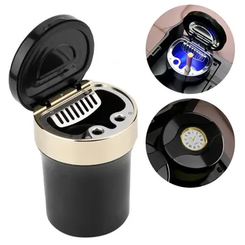 

Universal Car Ashtray Car LED Metal Ashtray Multi-function Watch Ashtray with a clock blue LED lights Car Accessories
