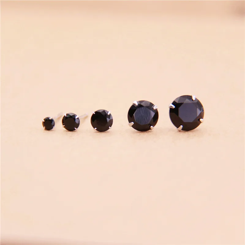 

Fine Silver Small Ear Stud Mini Version Women's Black Diamond Ear Bone Stud Men's Ear Bar South Korea Cool Students Simple S925