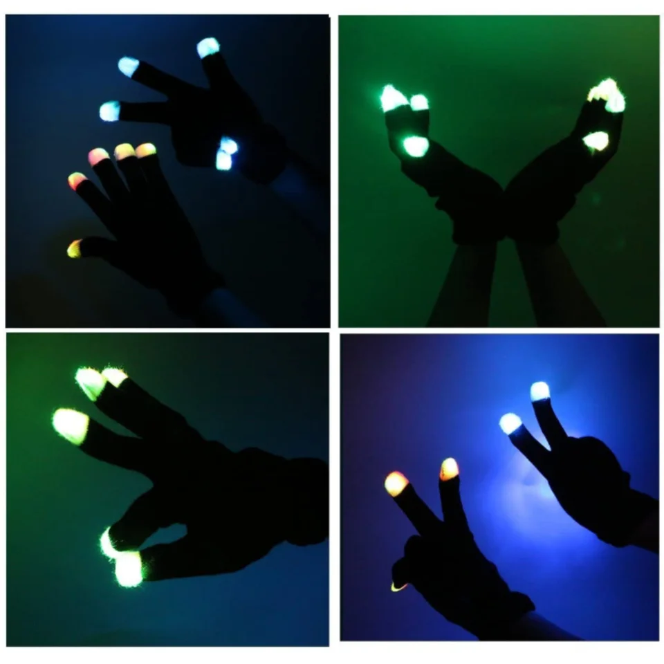Guanti LED Raves – 7 Colori, Modalità Multiple, Con Batterie Incluse, Taglie Adulti E Bambini, Perfetti Per Feste E Spettacoli