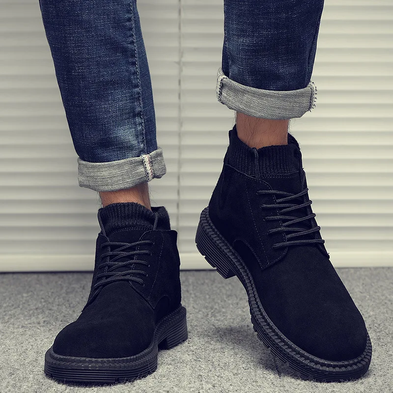 Merkmak New Autumn Winter Men Boots Fashion Retro High Top Ankle Booties British Style Genuine Leather Oxford Boots Big Size
