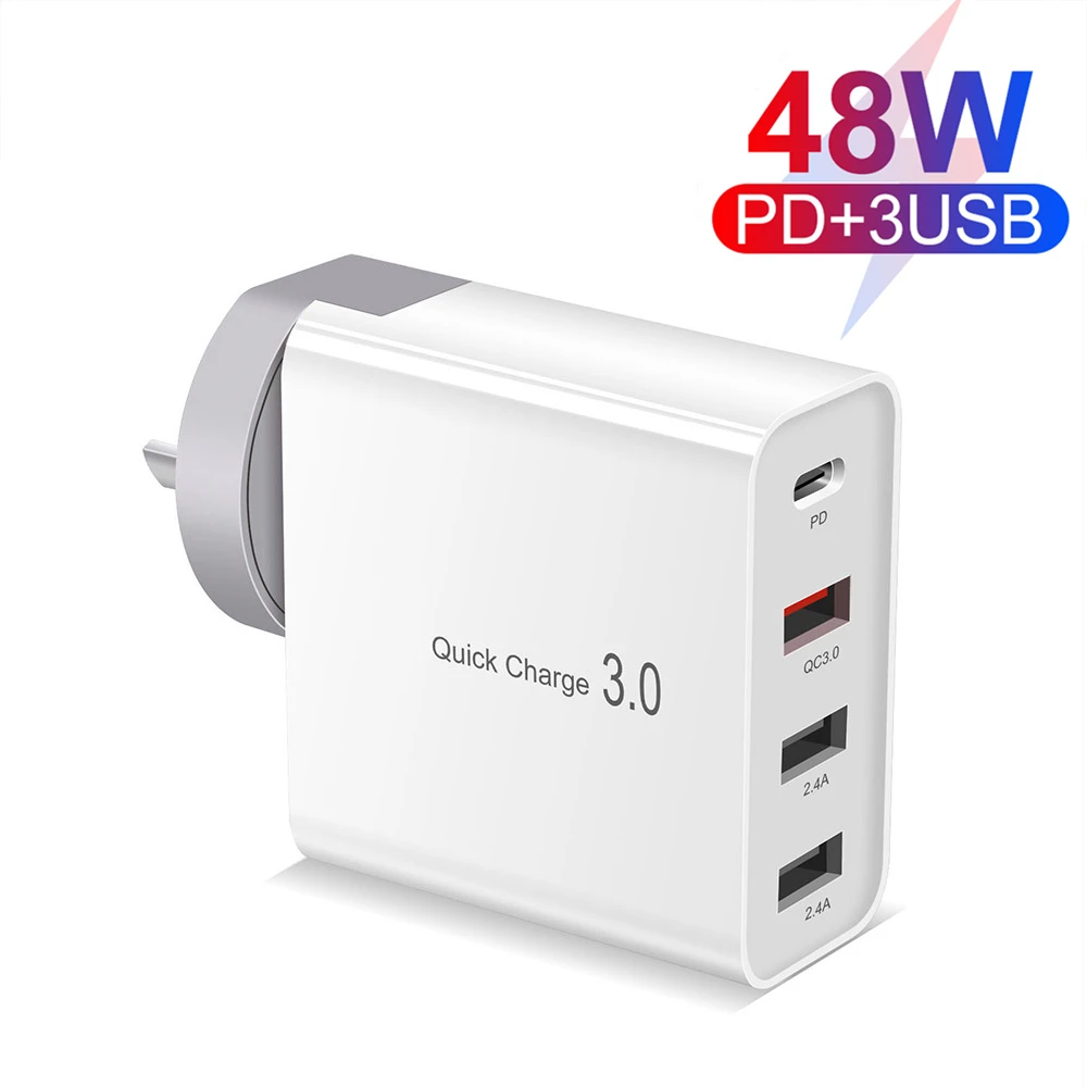 48W 4 Port USB PD Fast Charger Power Quick Charge 3.0 Type C Wall Adapter for iPhone 13 12 11 XS XR X 8 MacBook iPad Airpods Pro usb c 20w Chargers