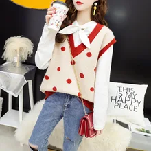 Повседневный свитер, Свободный жилет, свободный v-образный вырез, в горошек, весна-осень, новая мода,, корейские свитера, vestidos LXJ799