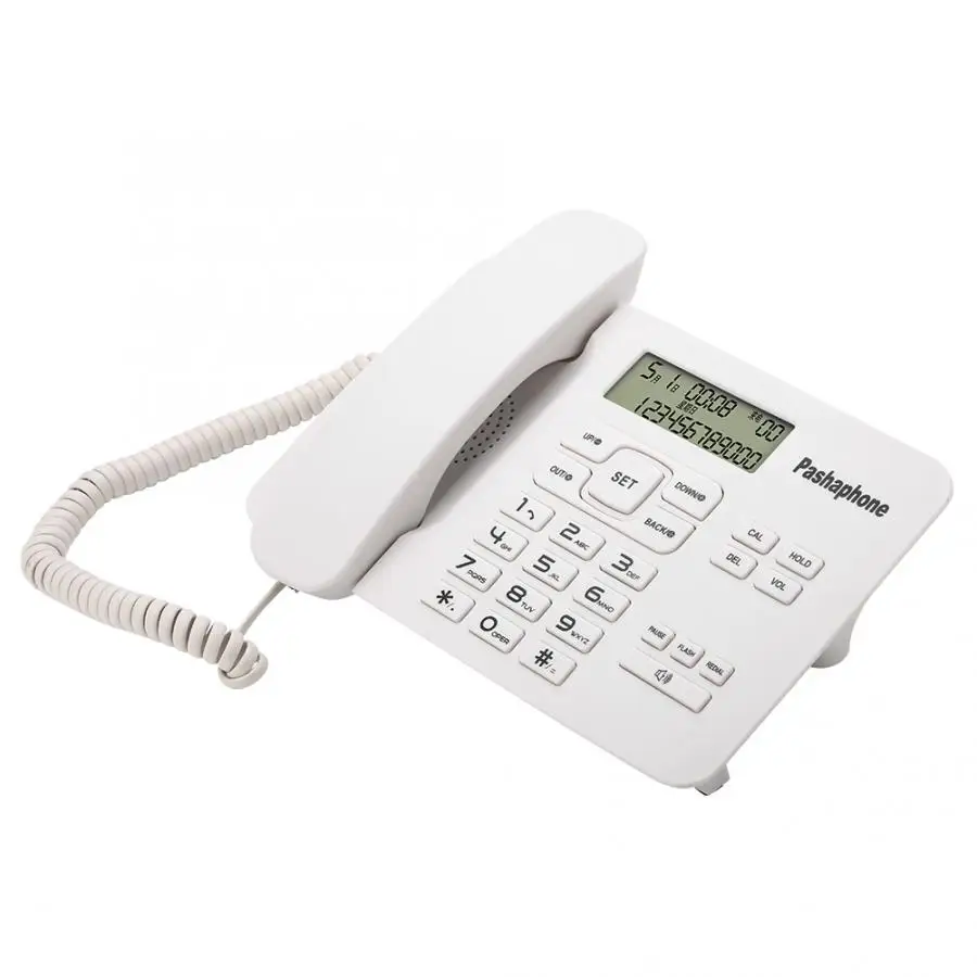 Проводной телефон с определителем номера/FSK/DTMF двойной системы/календарь ЖК-дисплей для домашнего офиса белый