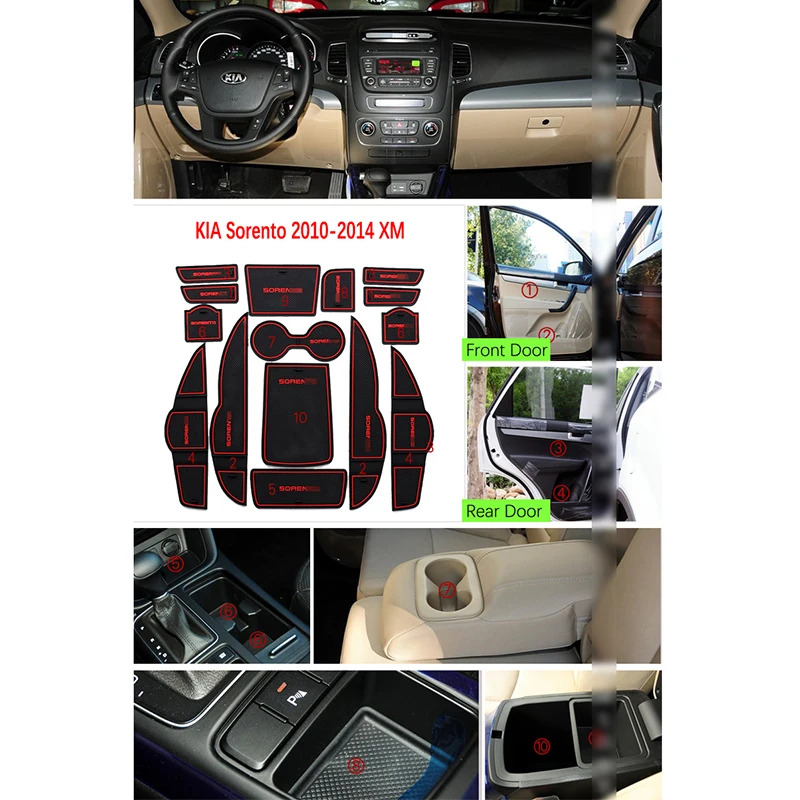 Противоскользящая резиновая подушка для дверных чашек для KIA SORENTO R XM 2010~ 2011 2012 2013 паз коврик интерьерные автомобильные аксессуары для телефона