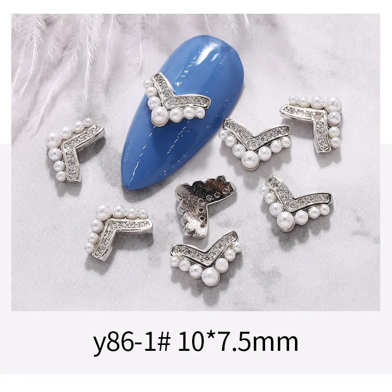 y86-1 5 шт./лот, роскошная зеркальная подвеска, 3D дизайн ногтей, циркон, кристалл, жемчуг, металлические маникюрные аксессуары для ногтей, DIY украшения для ногтей, подвески для ногтей - Цвет: y86-1