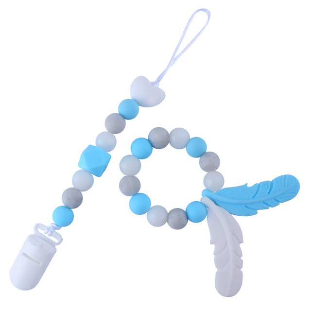 products silicone pacifier chain teether Feather cartoon silicone toy teether teether set
