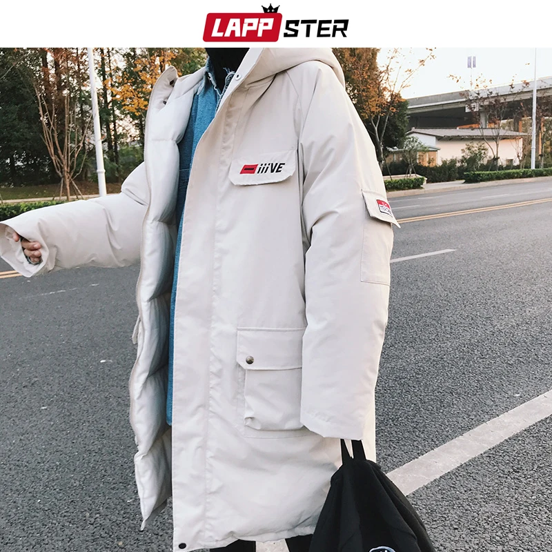 

LAPPSTER Men Korean Fashiosn Bubble Long Coat 2020 Winter Coat Mens Black Parka Windbreaker Plus Size Thick Hooded Jackets Coats