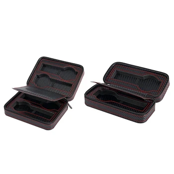 

2Pcs Carbon Fibre Watch Box Bag Display Zipper Case Display Storage Portable Travel Holder Case Portable Leather Organizer - 4 S