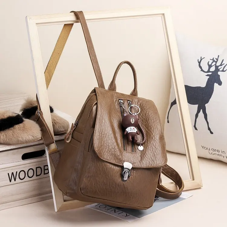 

New Style Brown bear gua jian Backpack Europe And America Popular Fashion Glorious Simple University Style WOMEN'S Bag Wholesale