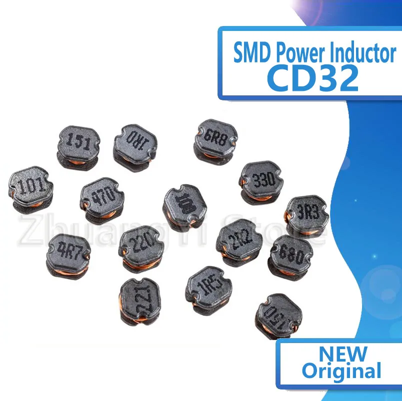 

50pcs/lot SMD Power Inductor CD32 1UH 1.5UH 2.2UH 3.3UH 4.7UH 6.8UH 10UH 15UH 22UH 33UH 47UH 68UH 100UH 150UH 220UH 3.5*3.2MM