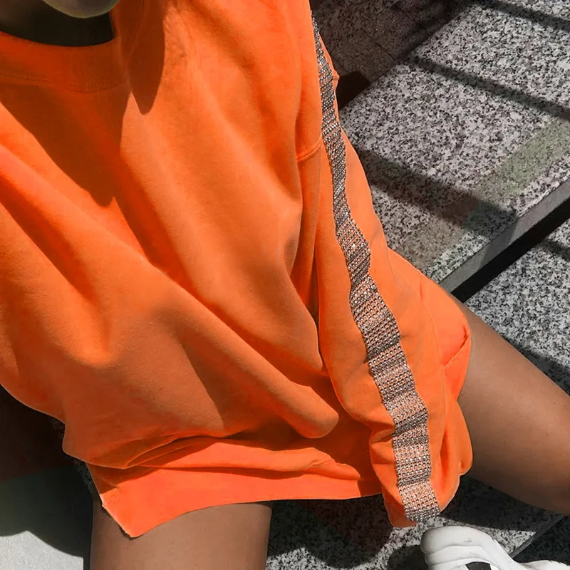 

Polerones Mujer 2019 Autumn Fall Hot Drilling Long Sleeve Hoodies Female Round Collar Rhinestones Sweatshirt Streetwear F92253