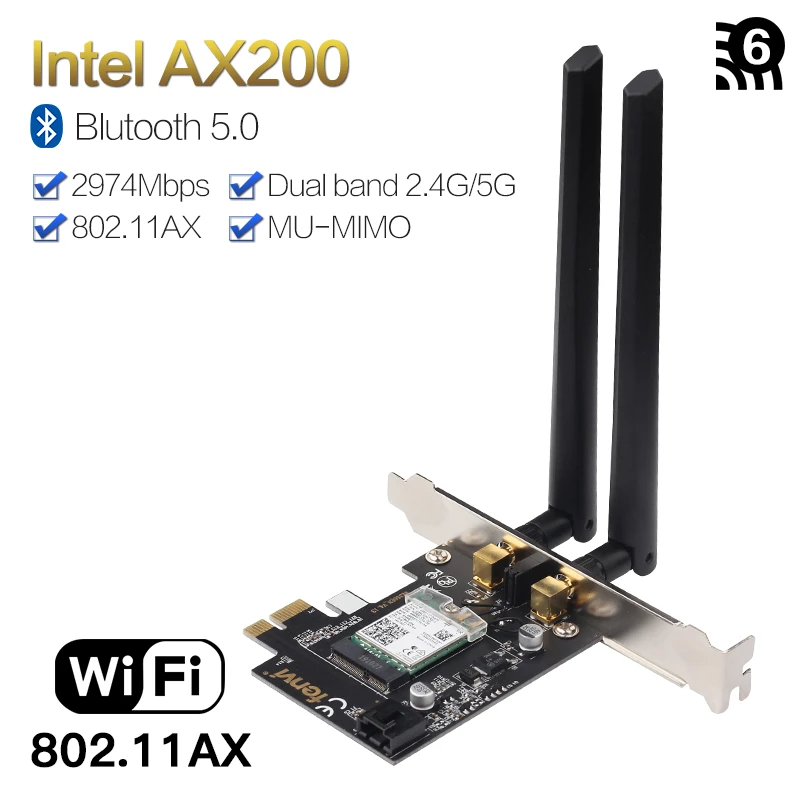 2400Mbps Dual Band Wireless AC Wi Fi Network Card Adapter With Wi Fi 6 Intel AX200 2