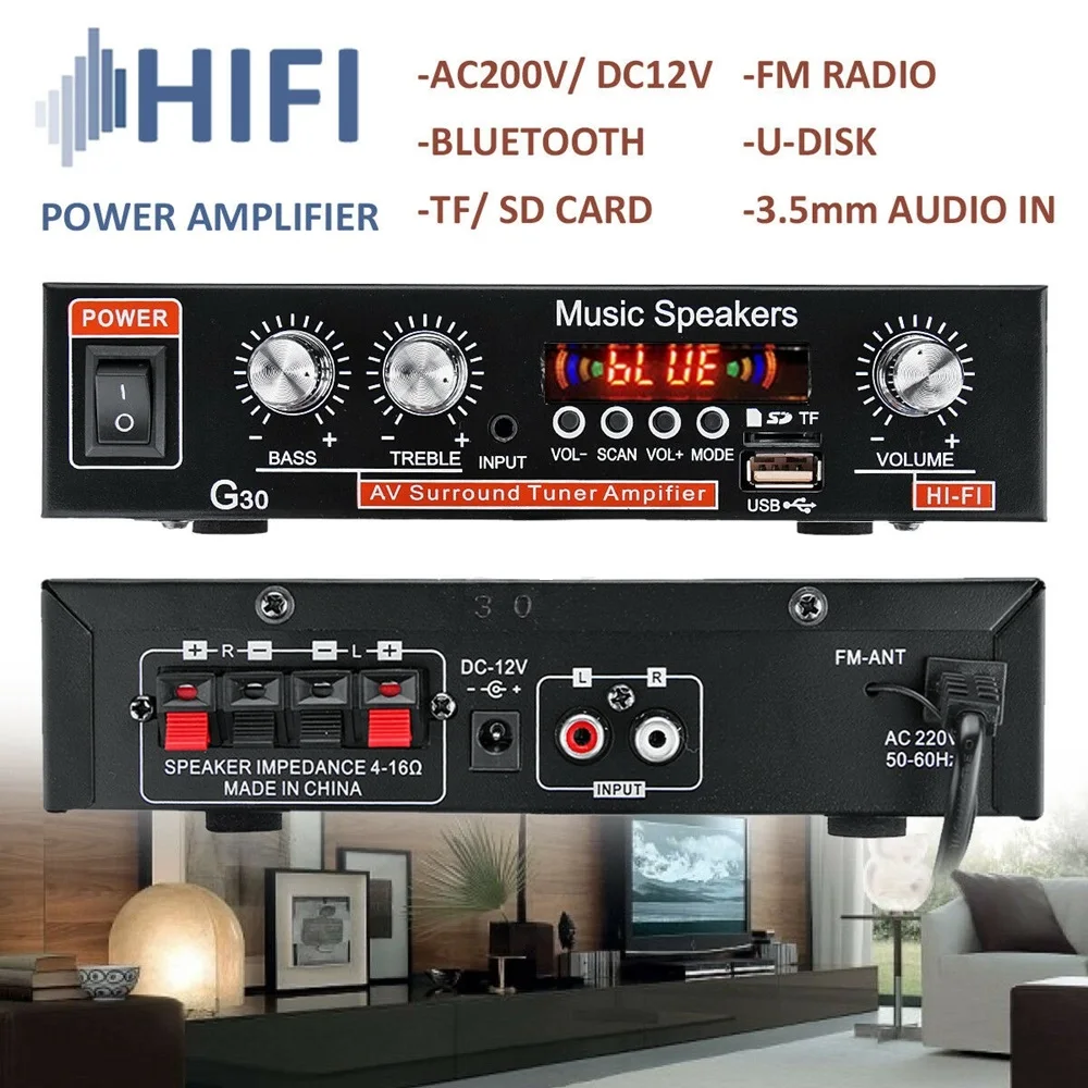 Универсальный G30 HIFI Bluetooth автомобильный аудио усилитель мощности FM радио плеер Поддержка SD/USB/DVD/MP3 с пультом дистанционного управления