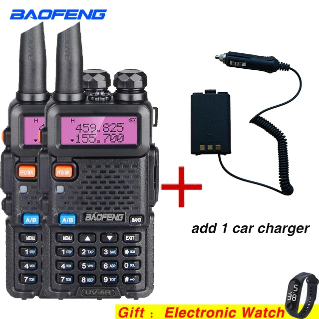 2 шт. Высокая мощность 8 Вт Baofeng UV 5R портативная рация VHF UHF охотничья ветчина CB радио 10 км двухдиапазонный FM трансивер UV5R двухстороннее радио - Цвет: Add 1 car charger