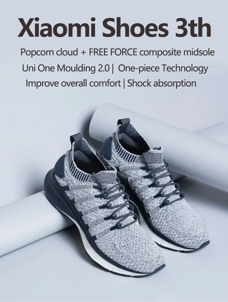 Xiaomi Mijia Sneaker 3 Running Shoes Popcorn Cloud Bomb 6 in 1 Uni-moulding 3D Smart Fishbone Lock System Knit Upper