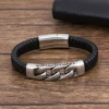 Charm Genuine Leather  Black Stainless Steel Magnetic hk Bracelet Men  Birthday Gift For  boy friend ► Photo 2/4