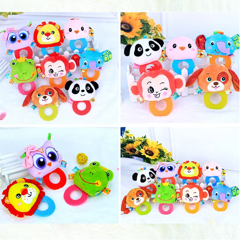 Baby Infant Plush Rattle Stuffed Toy Hand Grasp Teethers Cute Animal Handbell Ring Newborns Early Development Boys Girls Gift