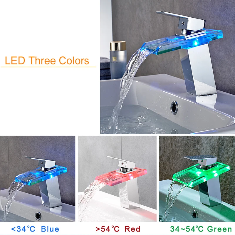 Bathroom Faucet Basin Faucet LED Waterfall Brass Cold Hot Mixer Tap Deck Mounted Sink Mixer Crane basin faucet bathroom faucet