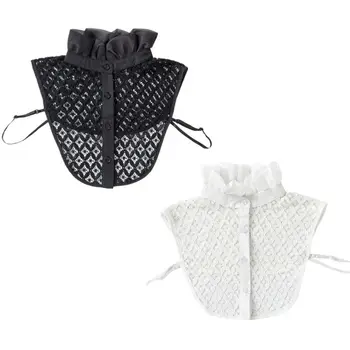 

Womens Hollow Crochet Lace Detachable Half-Shirt Ruffles High Neck Fake Collar