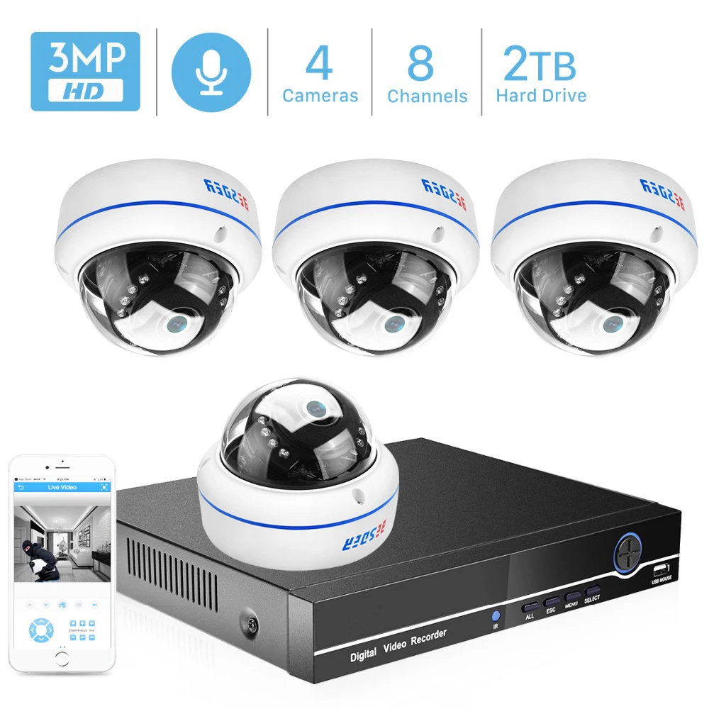 

BESDER 8CH POE NVR Kit Audio CCTV System 4PCS 2.0MP 3.0MP Audio IP Camera PoE Vandal-proof Video Surveillance System Kit 2TB HDD