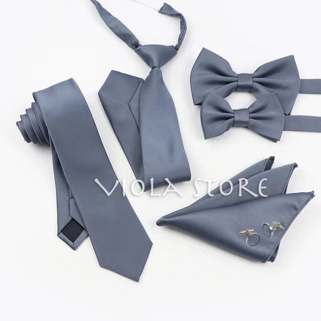 Steel Blue Bow Tie | Solid Color Satin Bow Tie in Steel Blue 