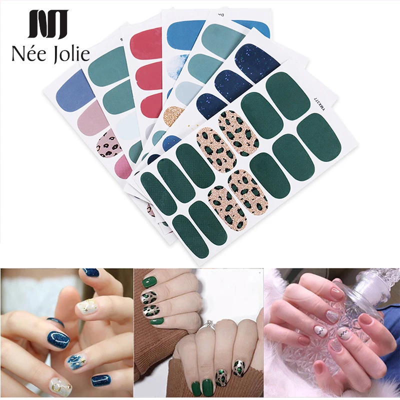 

1 Sheet Full Cover Nail Art Stickers Easy Wear Colorful Nail Wraps Adhesive Nails Transfer Decals Decorations 7 Patterns