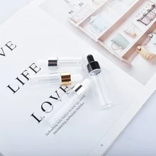 

50pcs/lot 10ml 15ml 20ml Clear Glass Dropper Bottle With Black Lid Portable Glass Eye Dropper Aromatherapy Esstenial Oil Bottle