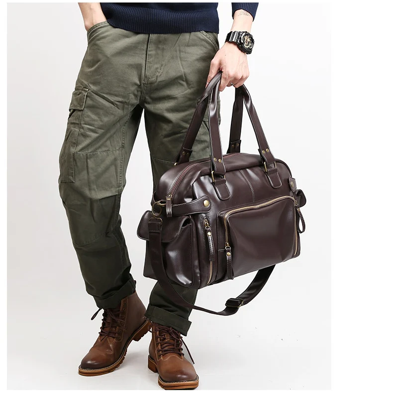 Men Travel Bags PU Leather Handbags Casual Vintage Shoulder Bag Laptop Bags Black Brown Luggage Hand Bag XA226M