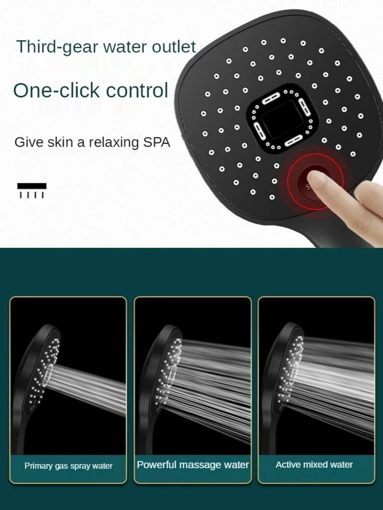 Shower Head Rainfall Bathroom 3 Modes ABS round Chrome Water-Saving Nozzle G1/2 Bath Faucet Wall Mounted Adjustable Black Shower