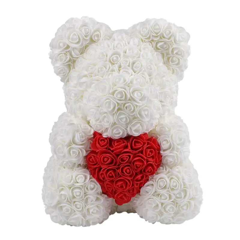 Вечные цветы розы медведи Защита окружающей среды EVA без запаха Мыло Цветы подарок на день рождения креативный медведь пена Декор - Цвет: 38cm White