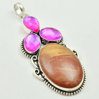 

Jaspers & Rainbow Fire Topas Pendant Silver Overlay over Copper , 72 mm, P3191