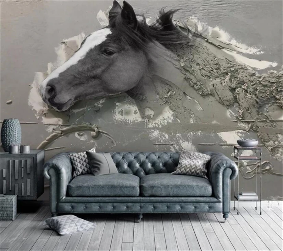 

beibehang Custom wallpaper 3D solid mural relief abstract white horse home decor living room bedroom TV background wall