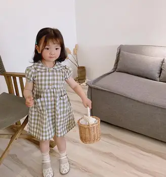 

2020 new girls plaid dress summer cotton fashion girls dresses 1-6 years HV31