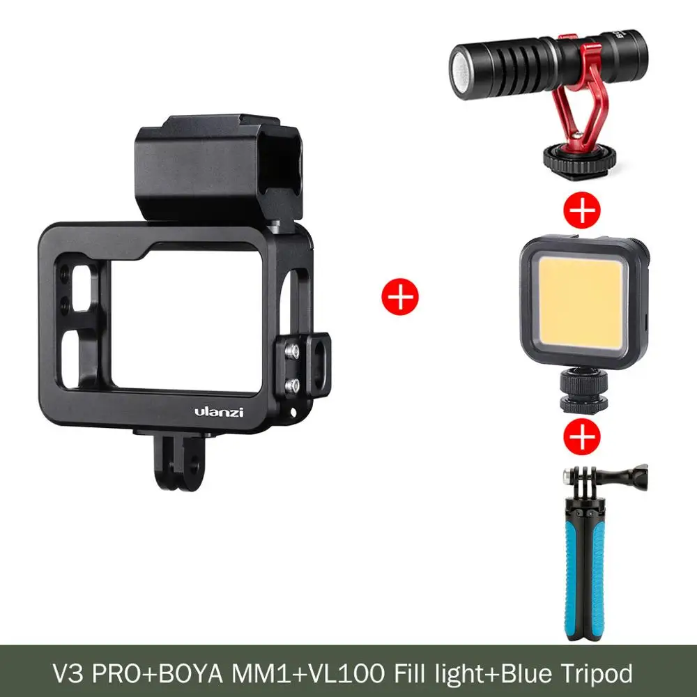 Ulanzi V3 Pro металлический чехол Vlog для Gopro Hero черный 7 6 5 Чехол для холодного башмака с аккумулятором микрофонный адаптер микрофонный кабель зажим - Цвет: Синий цвет