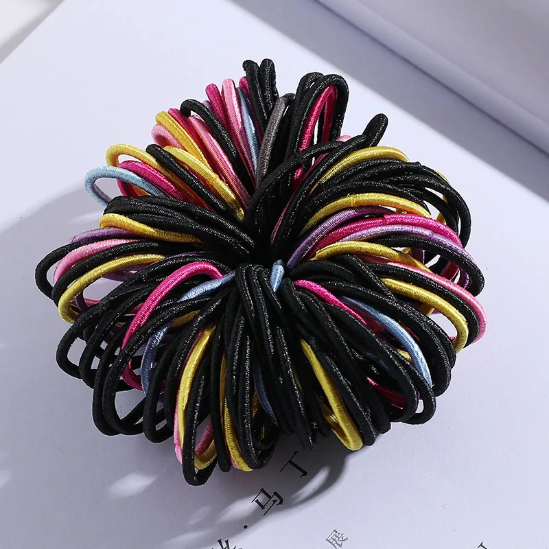 mix colors 13 New 100PCS/Lot Girls Candy Colors Nylon 3CM Rubber Bands Children Safe Elastic Hair Bands Ponytail Holder Kids Hair Accessories - Цвет: mix colors 13