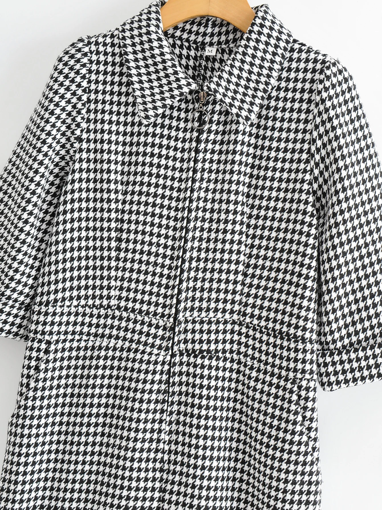 

Houndstooth Wide Leg Kintted Jumpsuits Romper Women Winter Clothes Chic Zipper 3/4 Sleeve Pockets Jumpsuits Overalls Plaid 2020