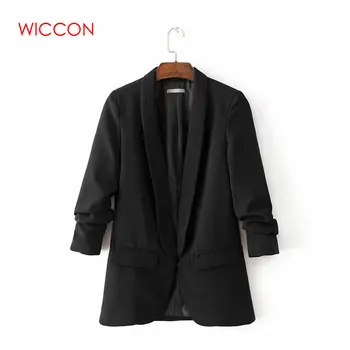 

2020 Spring Fashion Red Blazer Women OL Puff Sleeve Workwear Blazer Coat No Button Three Quarter Ladies Outwears
