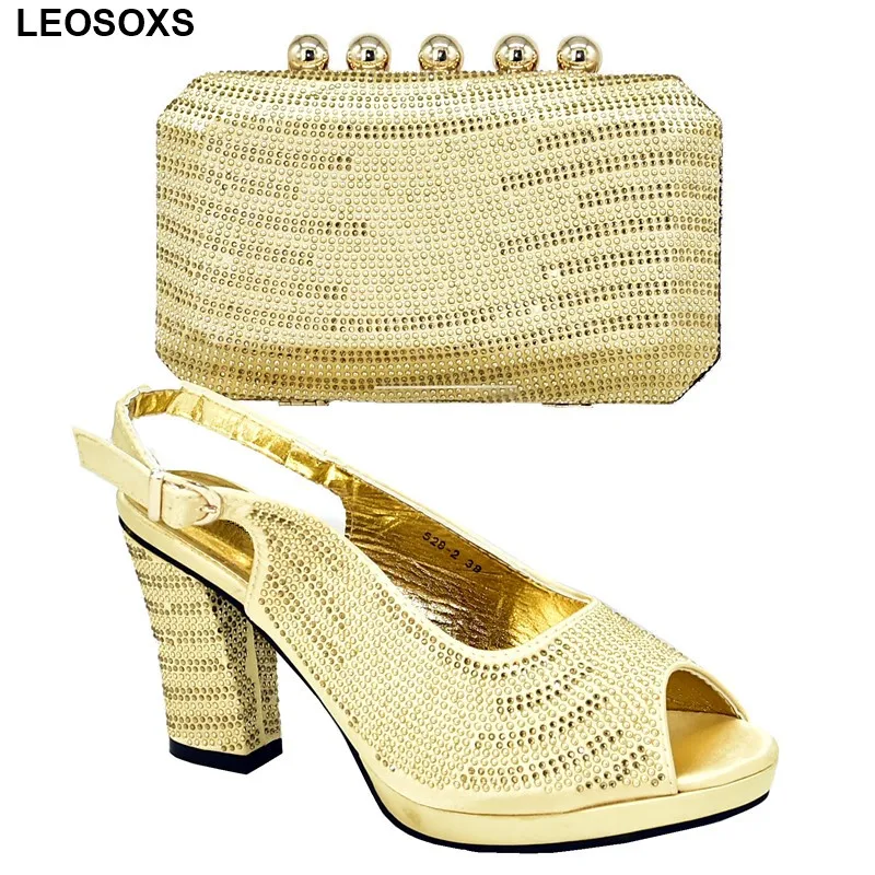 

New Matching Shoes and Bag Set In Heels Woman Sandals 2019 Summer Nigerian Matching Shoes and Bag Sets Buckle Strap Square Heel